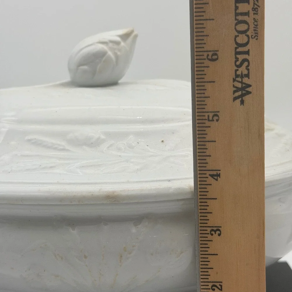 Vintage J Clementson Hanley White Ironstone Wheat Embossed Soup Tureen with Lid